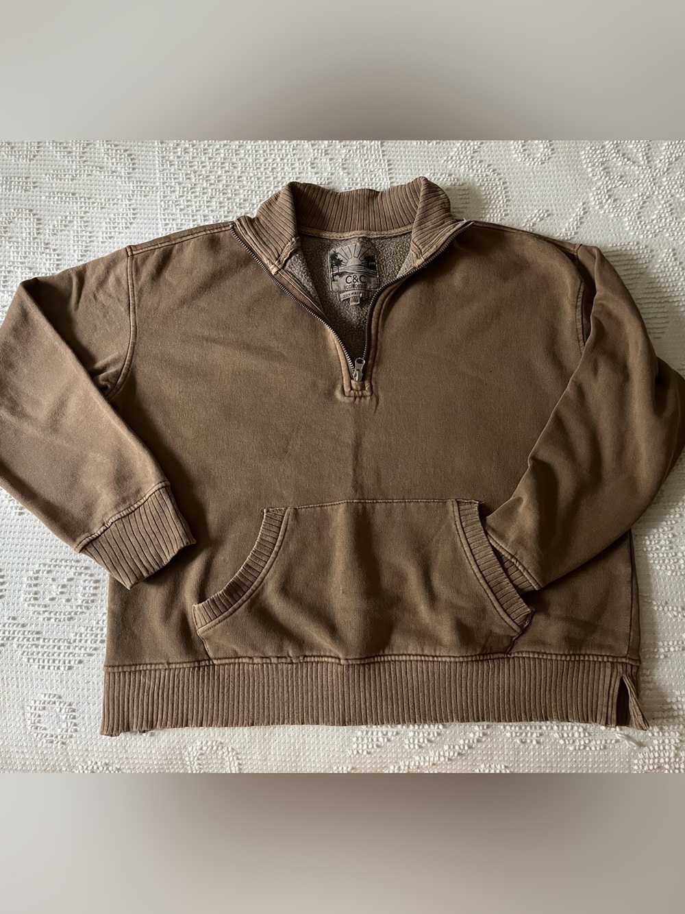 C&C California Brown Washed Henley Zip Sweatshirt